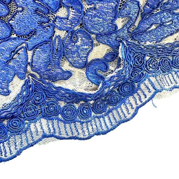 Eliza J Blue Lace Cap Sleeve Fit Flare Dress Pockets Womens Petites Size 12P - Picture 10 of 15